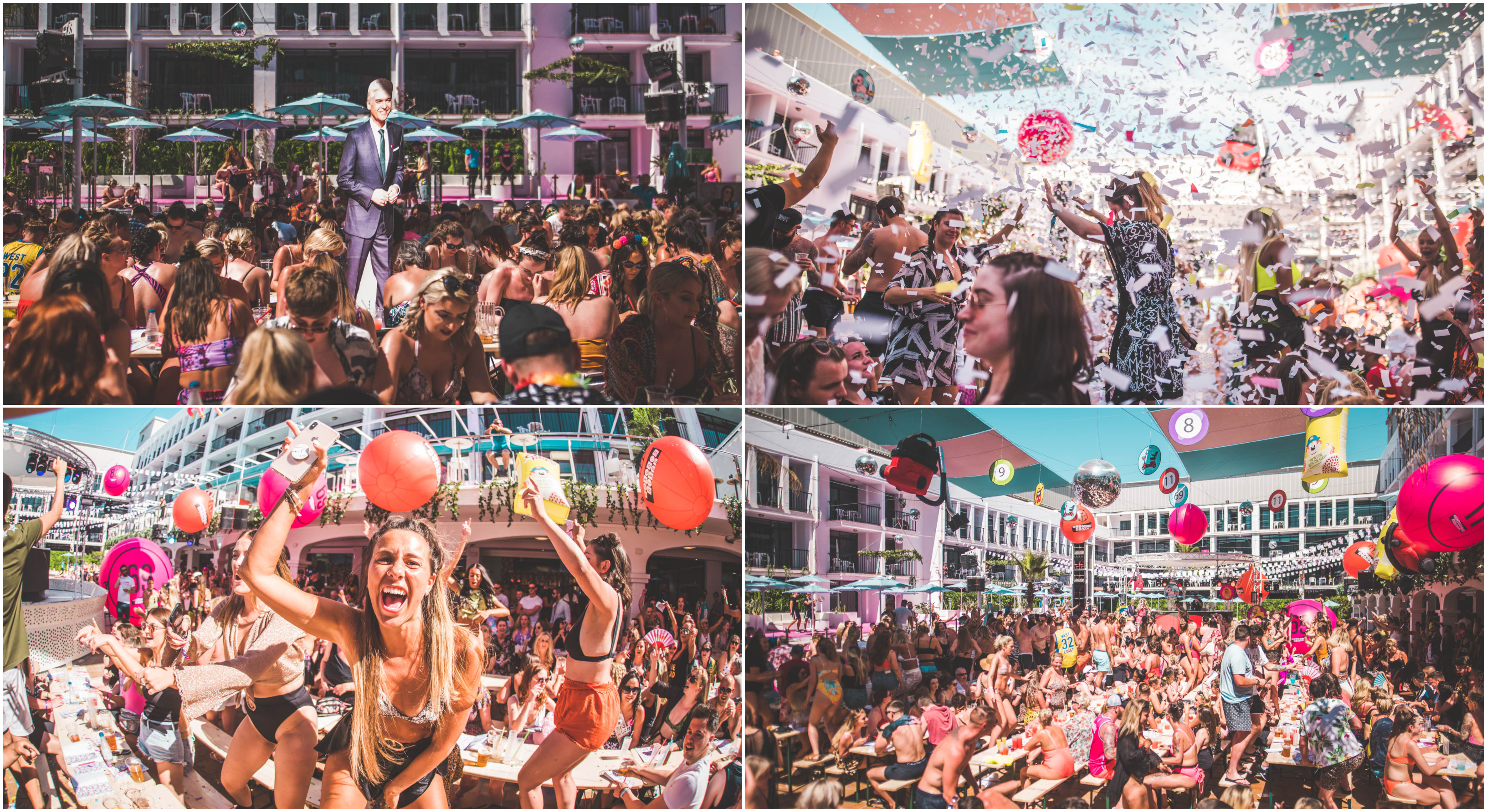 Collage Bongos Bingos pool party Ibiza rocks review
