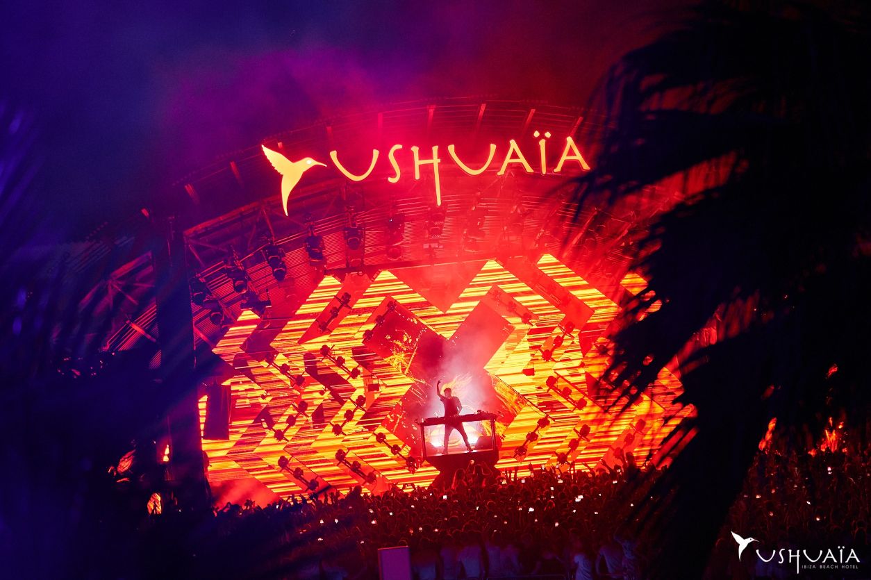 Colorful stage at Ushuaia Ibiza
