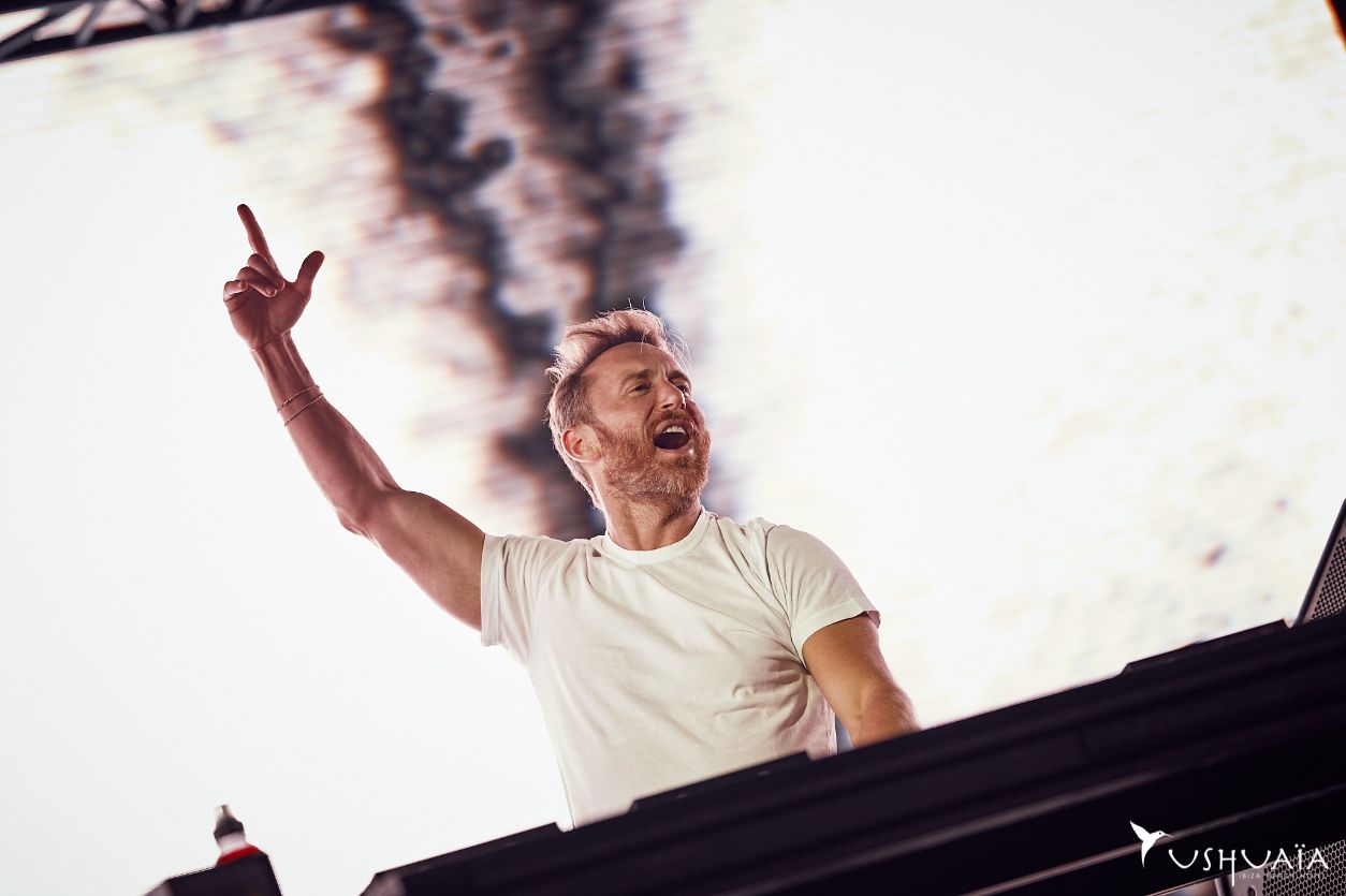 David Guetta hands up in Ibiza 2026